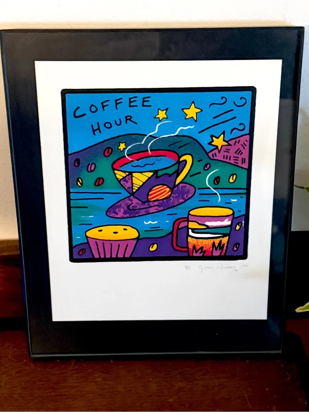 Coffee Hour Signed 1/94 Colorful Pop Art Print Framed Vintage 90’s M Jamgorhian
